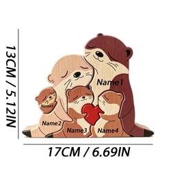 Charming Otter Family Wooden Puzzle Ornament with Red Heart - Perfect for Home or Office Décor and Thoughtful Gift (5)