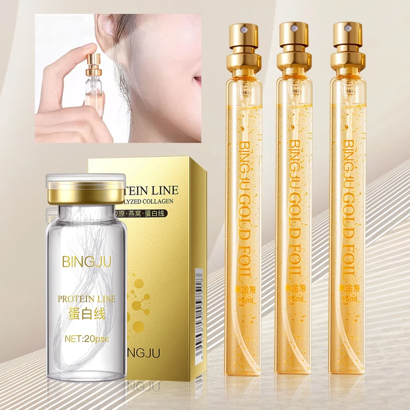 

24K Gold Face Filler Absorbable Collagen Protein Thread Face Lift Plump Silk Fibroin Line Carving Anti Aging Essence Face Serum