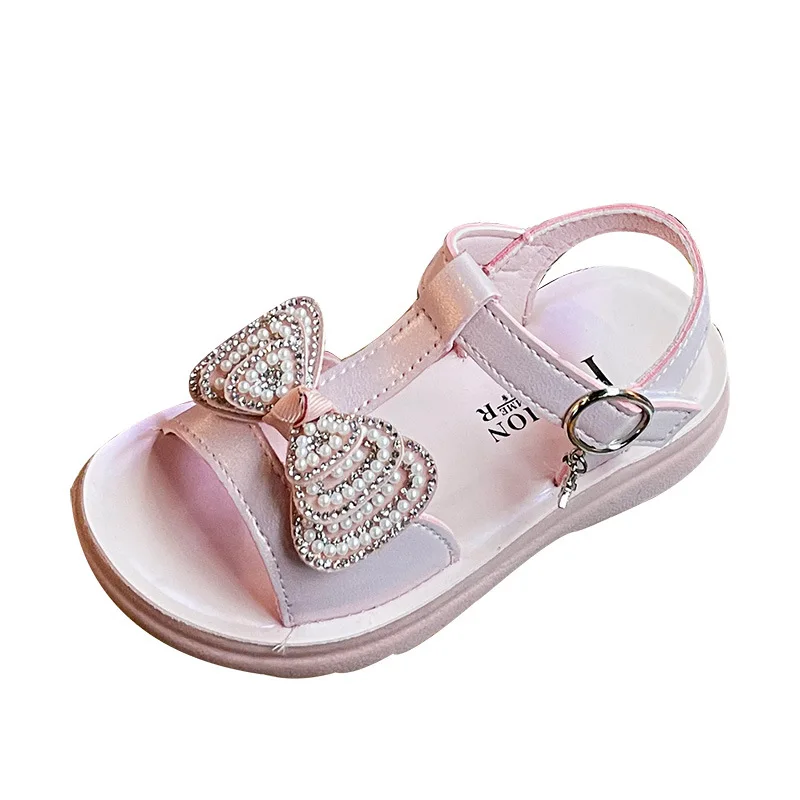 Size 22-38 Girls Princess Sandals 2022 Summer New Rhinestone Bow Baby Kids  Beach Shoes Soft Bottom Non-slip Children Footwear - AliExpress