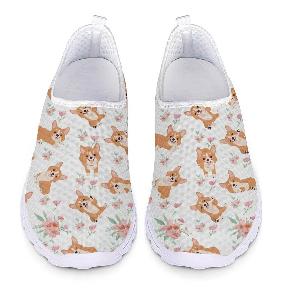 Women Casual Shoes Floral Corgi Leisure Sneaker Lightweight Flat Shoes Summer Walking Loafers Custom Zapatos Mujer
