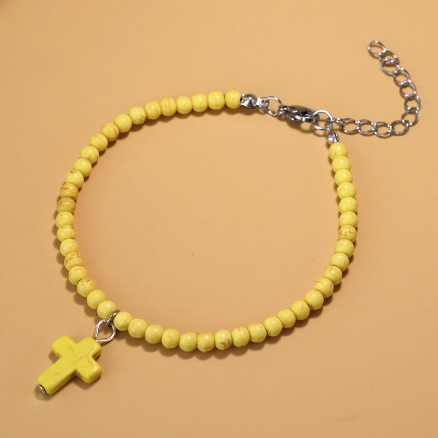 Natural Red White Blue Howlite Stone Anklet Adjustable Beach Surfing