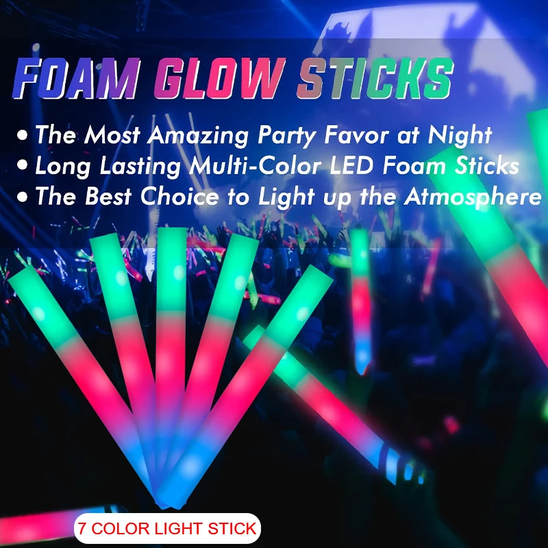 10Pcs LED Foam Glow Sticks Flashing Glow Batons Cheer Tube Glow in The Dark  For Halloween Wedding Birthday Party Glitter Sticks - AliExpress