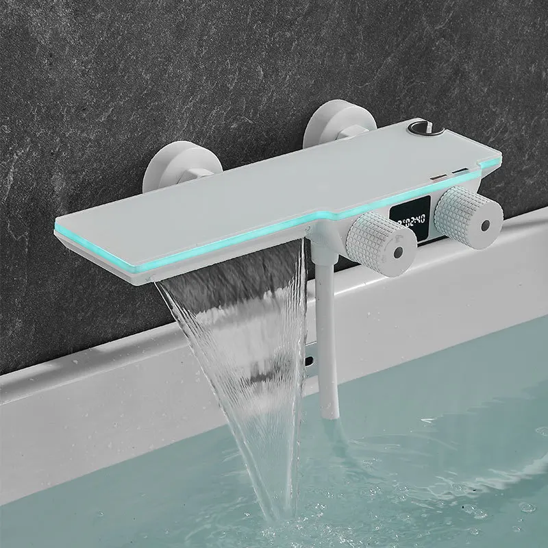 Bathtub Shower Faucet Set Brass Bathroom Bathtub Mixer Taps Wall Mounted Hot and Cold Shower Faucet White/Chrome Bathtub Tap 3