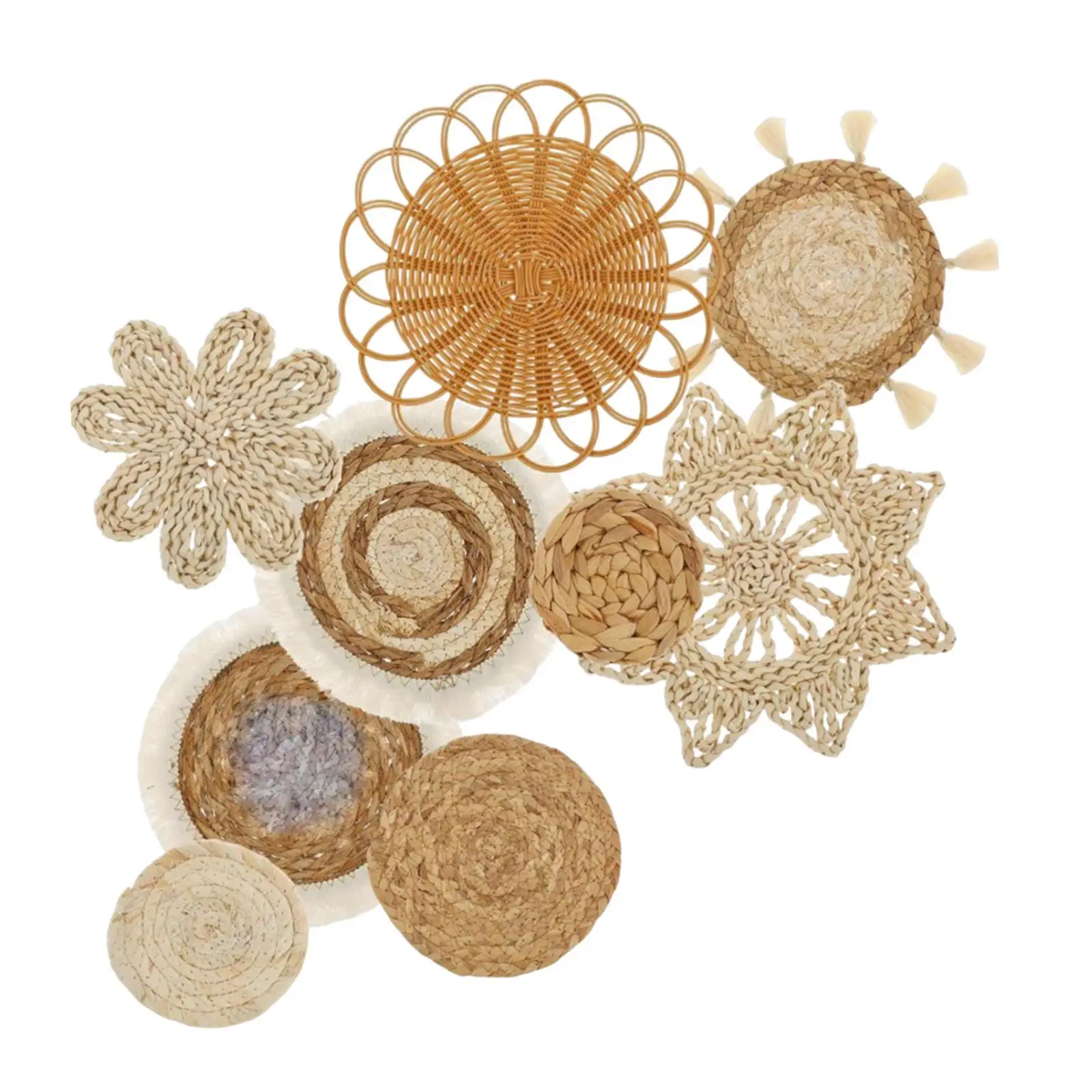 9 Pieces Boho Seagrass Wall Hanging Decoration Set Wall Art for Bedroom Multifunctional Decorative Lightweight Handcrafted 9 Pieces Boho Seagrass Wall Hanging Decoration Set Wall Art for Bedroom Multifunctional Decorative Lightweight Handcrafted