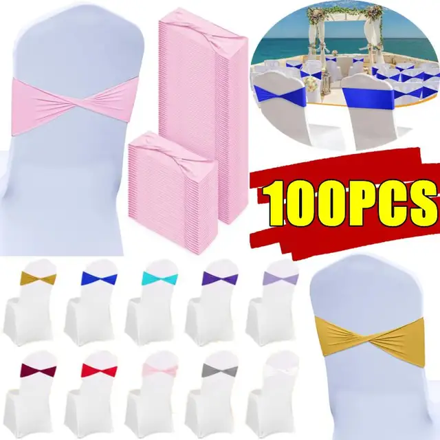 New 100/50/10PCS Wedding Chair Knot Elastic Sashes Decoration White Cover Mariage Hotel Seat Elegant Ribbon Stretch Chair Bow