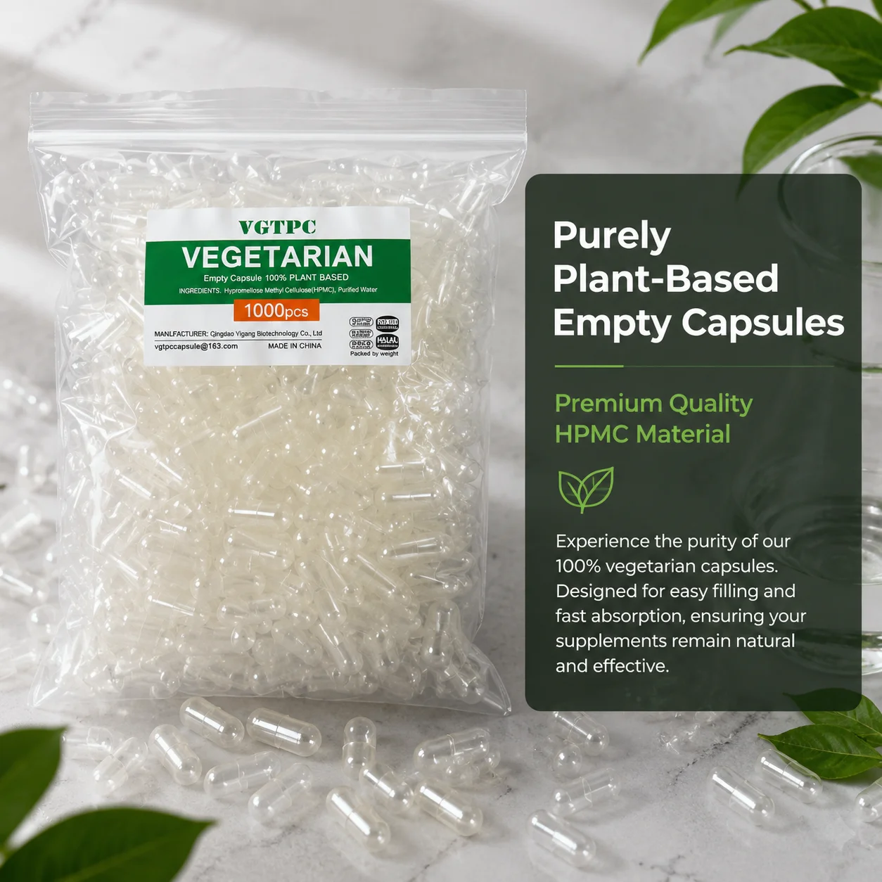 Vegetarian Vegan Kosher Halal Certified Empty Pill Capsules - 1000PCS, Size 00 0, HPMC, Hollow and Separated