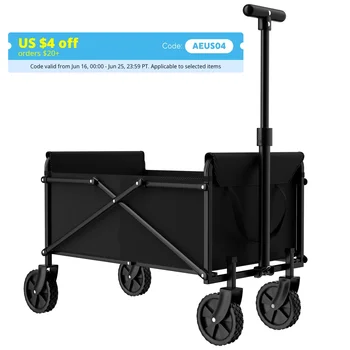 Black Small Handcart Outdoor Garden Folding Cart Collapsible Utility Shopping Cart Wagon Portable Picnic Beach Trolley Cart 1