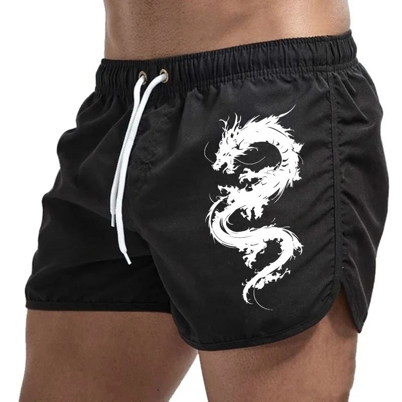 Mens Chinese Dragon Printed Beach Shorts