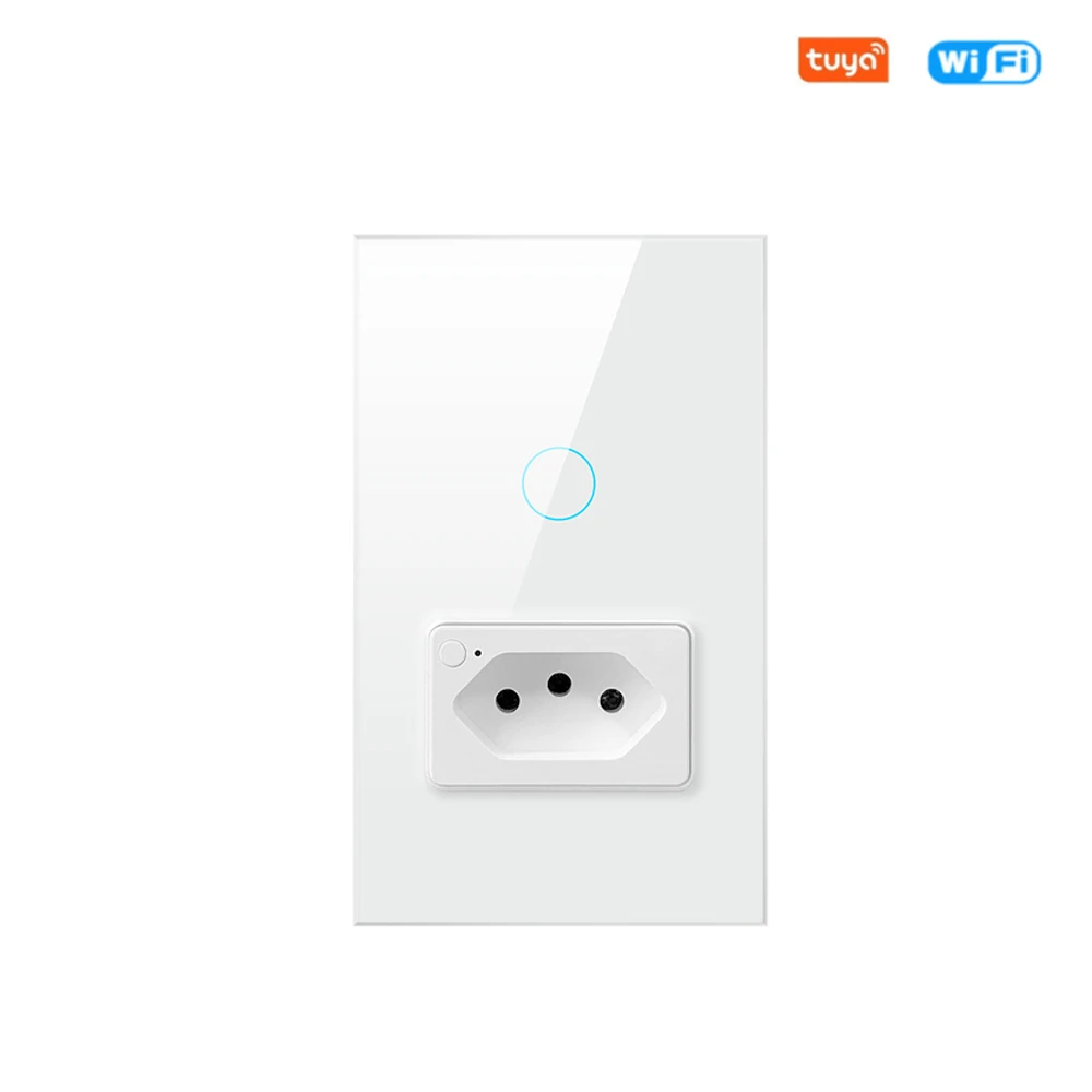 Tuya WiFi Brazil Wall Switch Socket Smart Wall Light Switch Touch Control 1/2gang Outlet Voice Control Support Alexa Google Home 