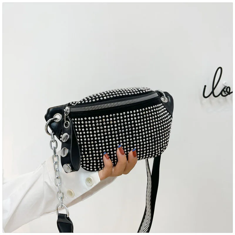 Designer Lady Waist New Ladies Chain Shoulder Crossbody Chests Diamond Fanny pack And Phone Pack Fashion Female Belt_voghion.com