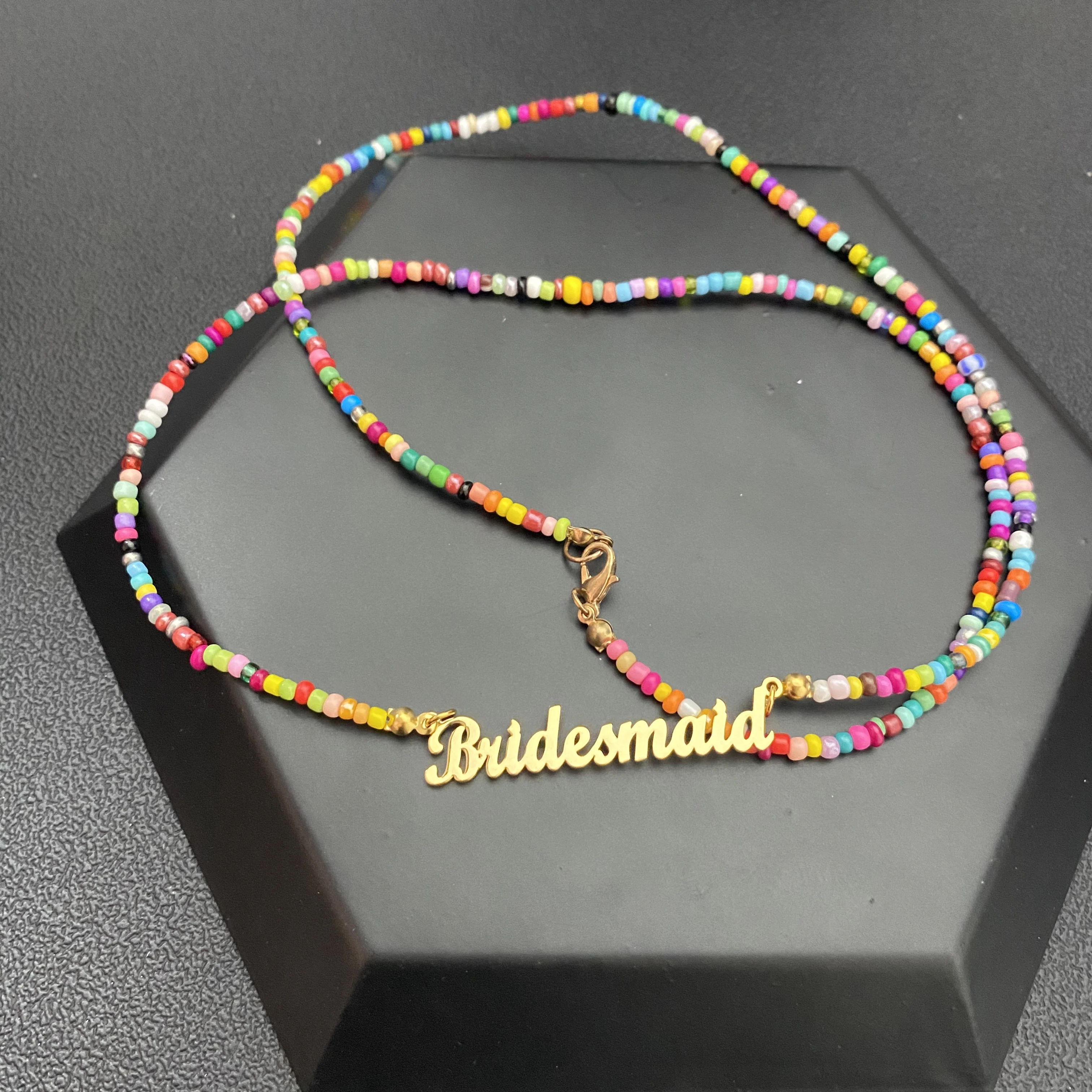 

Custom Name Necklace Rainbow Seed Beads Nameplate Choker Personalized Women's Necklaces Boho Colorful Collar Femme Jewelry Gift