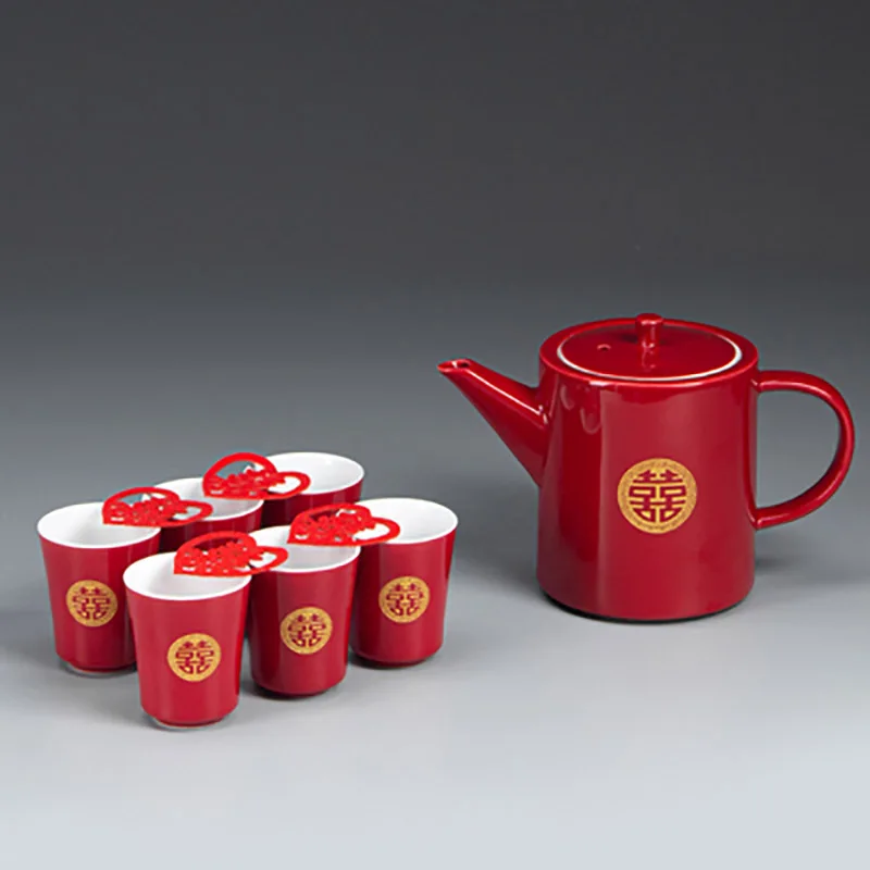 Chinese Traditional Wedding Ceramic Tea Set, Double Happiness Teapot Cup, Household Drinking Utensils, Teaware, Newlywed Gifts