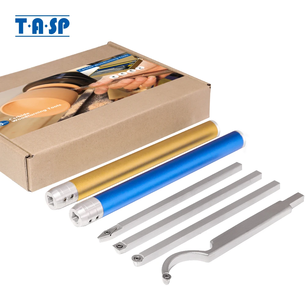 

TASP Carbide Inserts Cutter Woodturning Tool Set 6pcs Wood Turning Tools Swan Neck Woodworking Lathe Chisel with Aluminum Handle