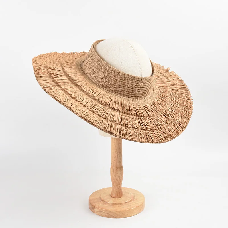 2023 New Fashion Women's Large Eaves Sun Summer Designer Beach UV Protection Empty Top Tassel Straw Hat Wholesale_voghion.com