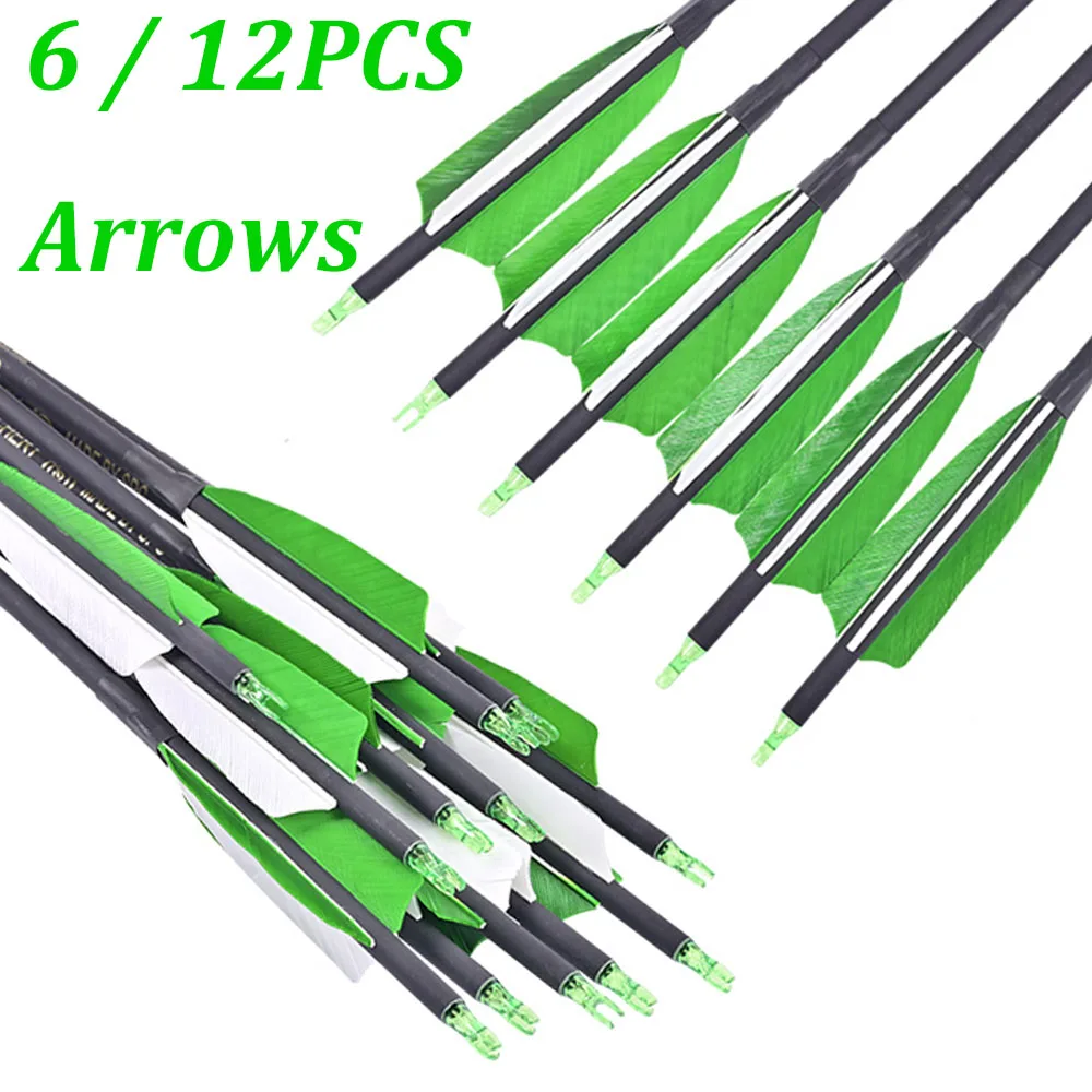 Archery 30" Carbon Arrows Spine 500 with 4 inch Turkey Feathers OD 7