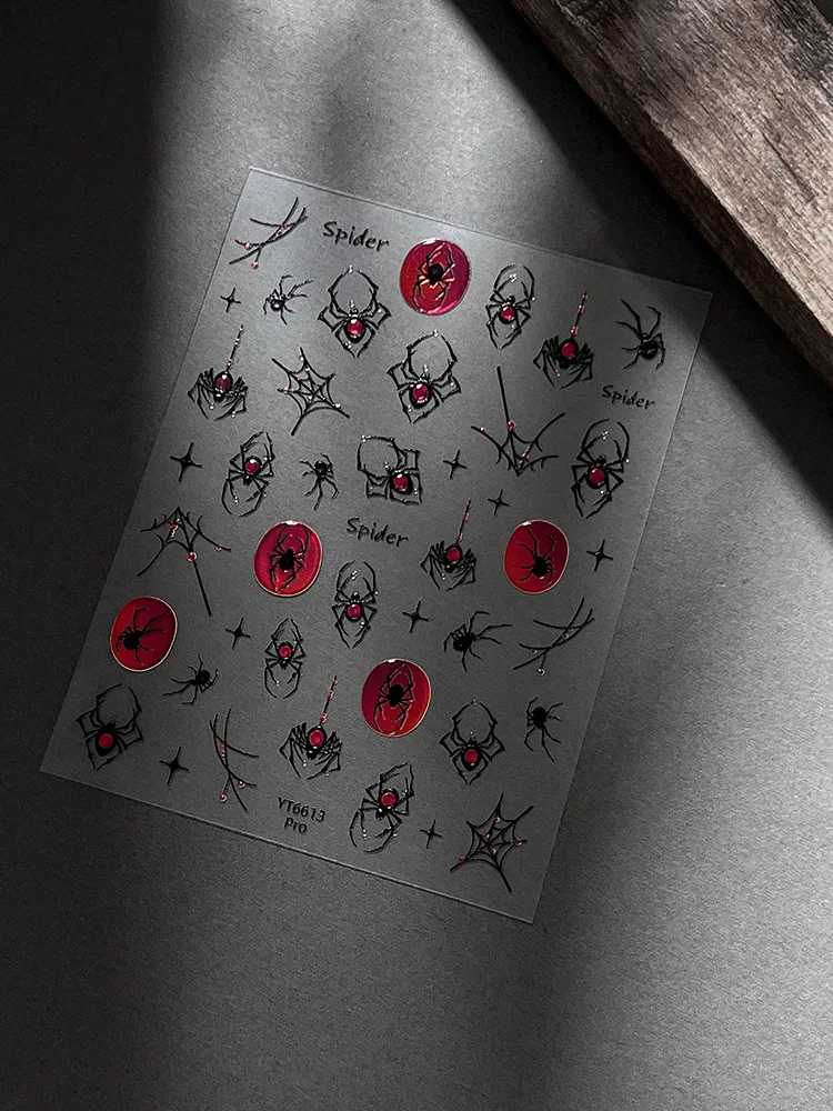 Silver Laser Jelly Halloween Spider Nail Stickers Retro Dark Style Decorative Stickers For Nails DIY Red Spider Manicure Decals