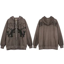 

Xfhh Men Hooded Hip Hop Streetwear Jacket Angel Dark Print Jacket Coat Harajuku Cotton Fleece Autumn Winter Jacket Outwear