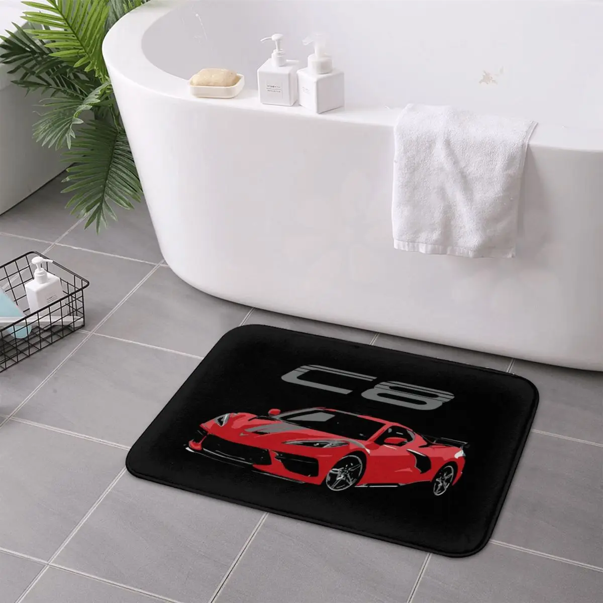 Red Chevy Corvette C8 Mid Engine Anti-slip Doormat Floor Mat Absorbent Mat Carpet Rug for Kitchen Entrance Home Footpad Mats 4