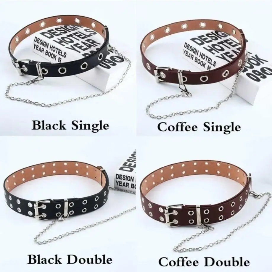 1 Pcs Women Punk Chain Fashion Belt Adjustable Double/Single Row Hole Eyelet Waistband With Decorative Belts