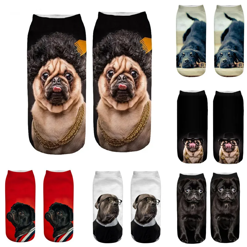 

Funny Kawaii 3D Pug Dog Print Short Socks Cotton Fashion Harajuku Hip Hop Cute Japanese Fashion Soft Women Animal Slippers Socks