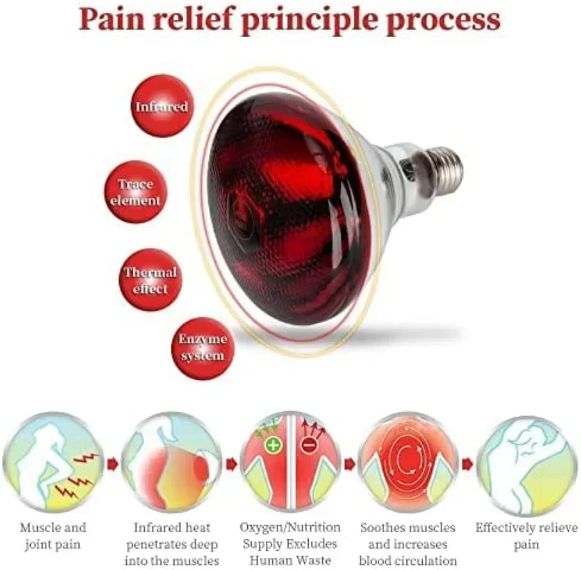 100W Near Infrared Light Therapy , Red Near Infrared Heat Lamp For Neck, Muscle, Joint, Back Pain Relief, Blood Circulation 1Set