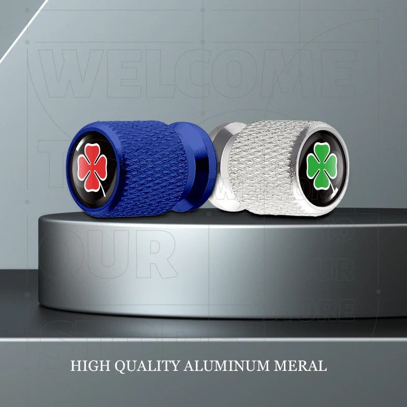 Alfa Romeo Four-Leaf Clover Logo Aluminum Tire Valve Caps - Set of 4, Waterproof and Dustproof Air Stem Covers