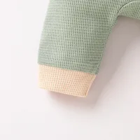 Baby Newborn Boys Spring/Autumn Long Sleeve With Button Green Solid Waffle Casual Jumpsuit 6