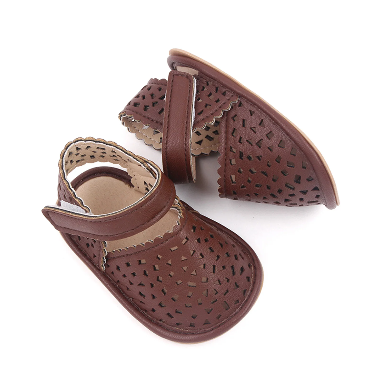 FOCUSNORM 0-18M Infant Baby Girls Boys PU Leather Sandals Shoes Non-Slip Hollow Out First Walking Soft Sole Shoes