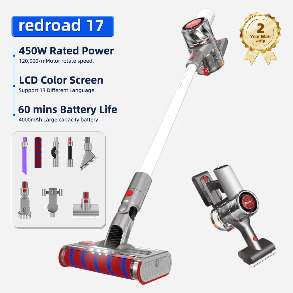 REDROAD 17-aspiradora inalámbrica de mano, 450W, 26.5kPa, 5 en 1, doble barredora inalámbrica