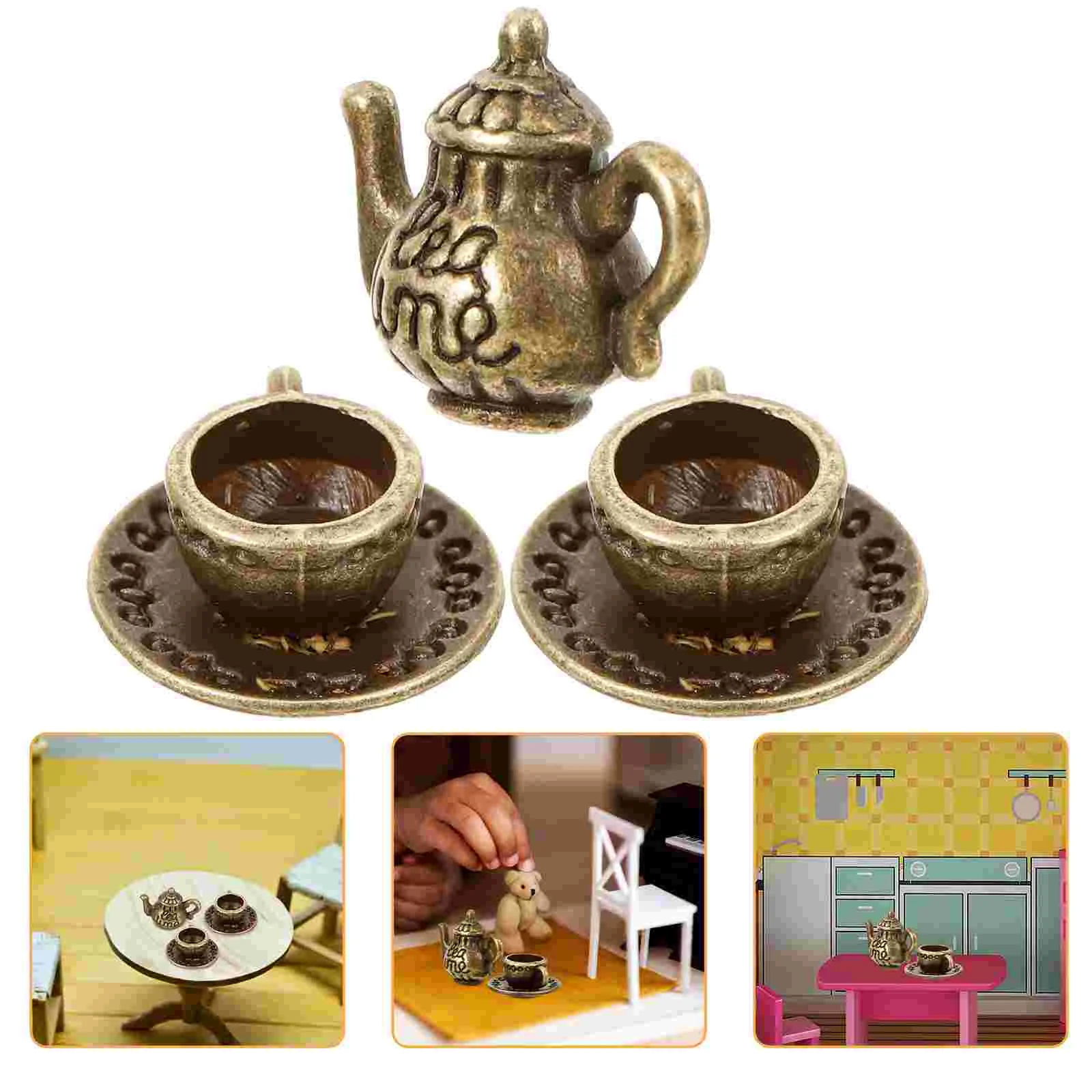 

Miniature Tea Cup Set Vintage Dollhouse Teapot Tiny Tea Cups Little Girls Dollhouse Coffee Shop Kitchen Accessories