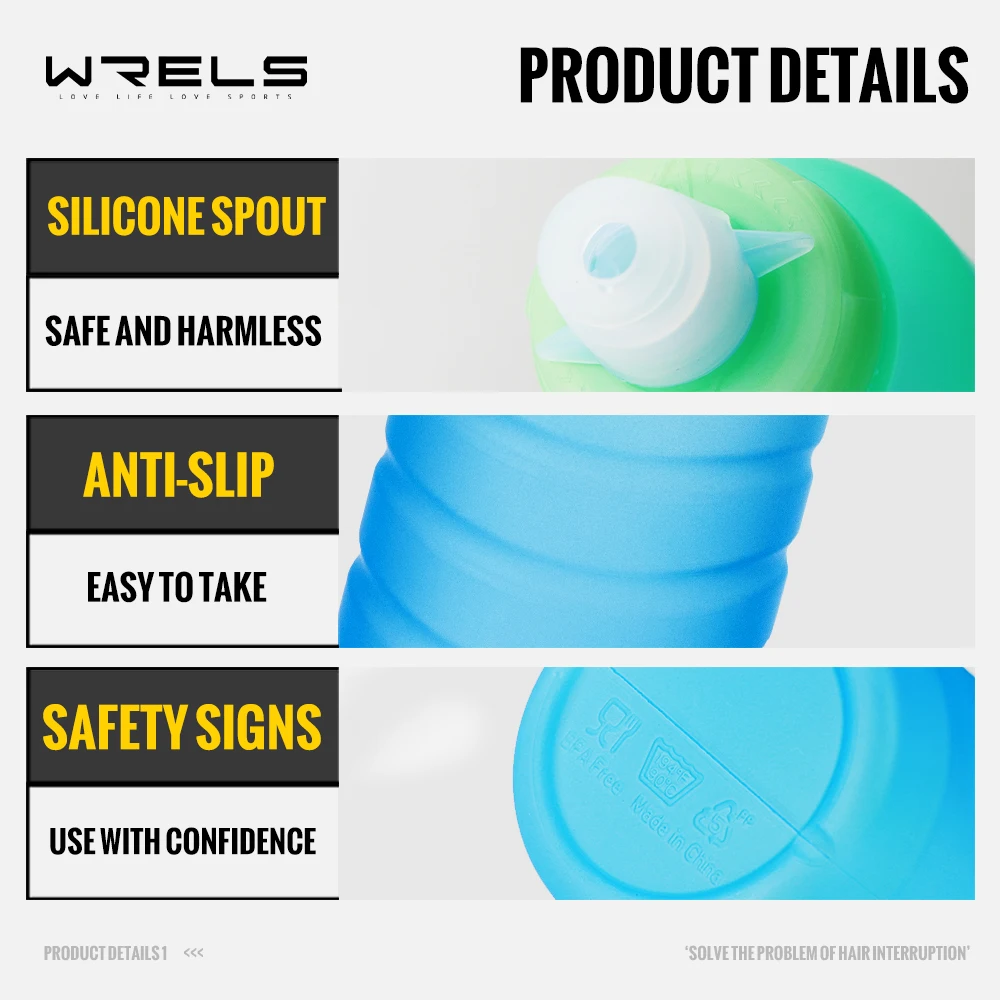 WRELS Sport Water Bottle BPA Free PP5 Ultralight Portable Leak-Proof Silicone Outdoor Water Bottle Fitness Running Water Kettle