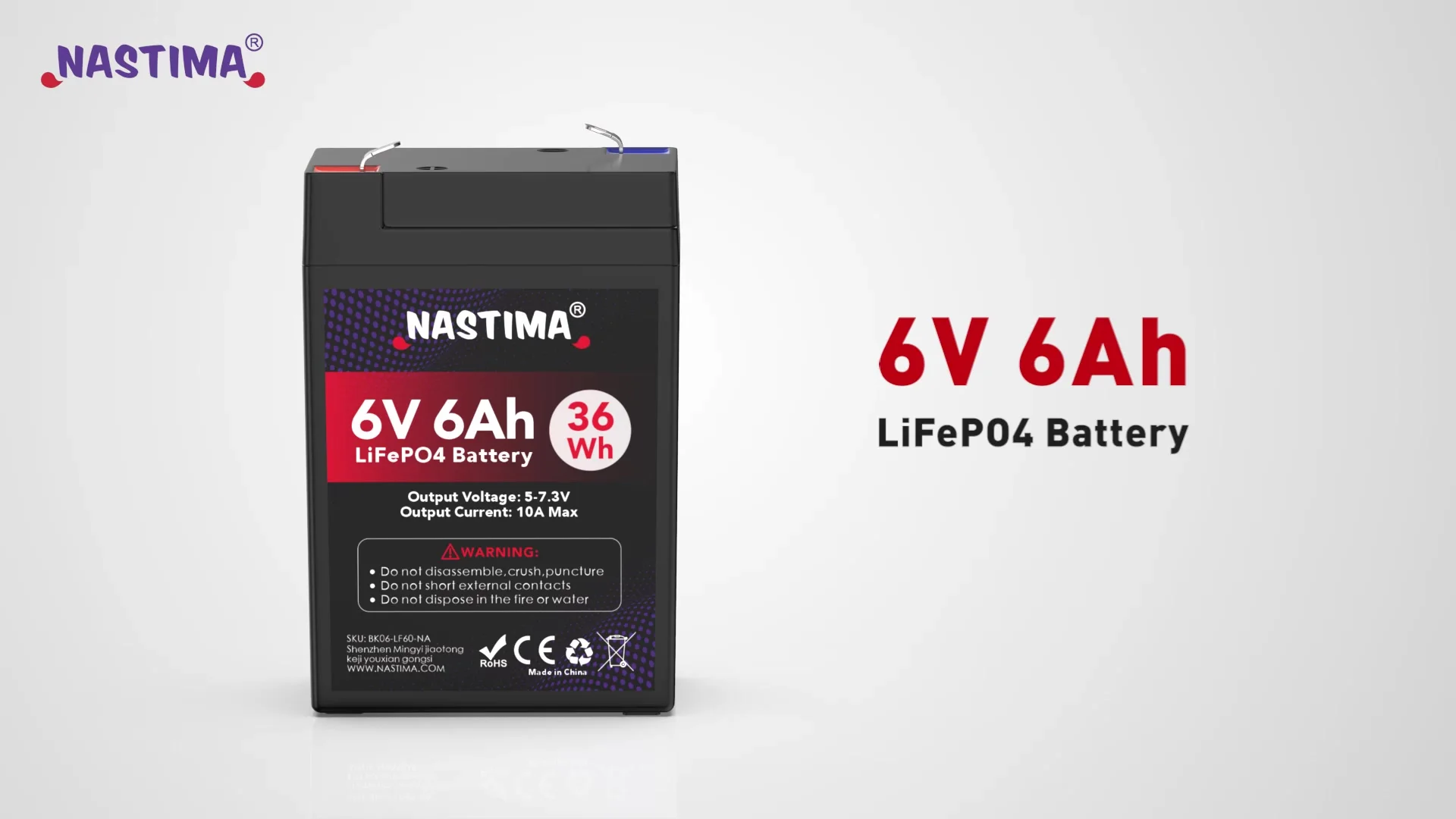 NASTIMA Batteria Ricaricabile 6V 6Ah LiFePO4 con Protezione BMS e Ciclo Profondo 2000 NASTIMA Batteria Ricaricabile 6V 6Ah LiFePO4 con Protezione BMS e Ciclo Profondo 2000