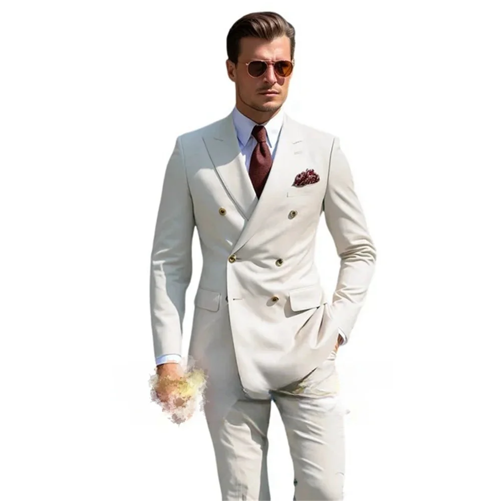 Formal Wear Men Suits with Double Breasted Blazer Peaked Lapel Men Jacket Pants 2 Pieces Wedding Groom Prom Dress Custom Made