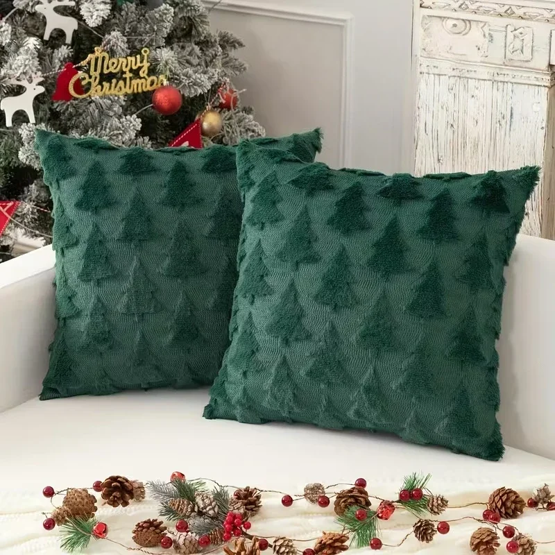 Plush Christmas Pillow Cover Embroidered Decorative Cushion Case Soft Throw Pillowcase for Sofa Living Room No Pillow Core