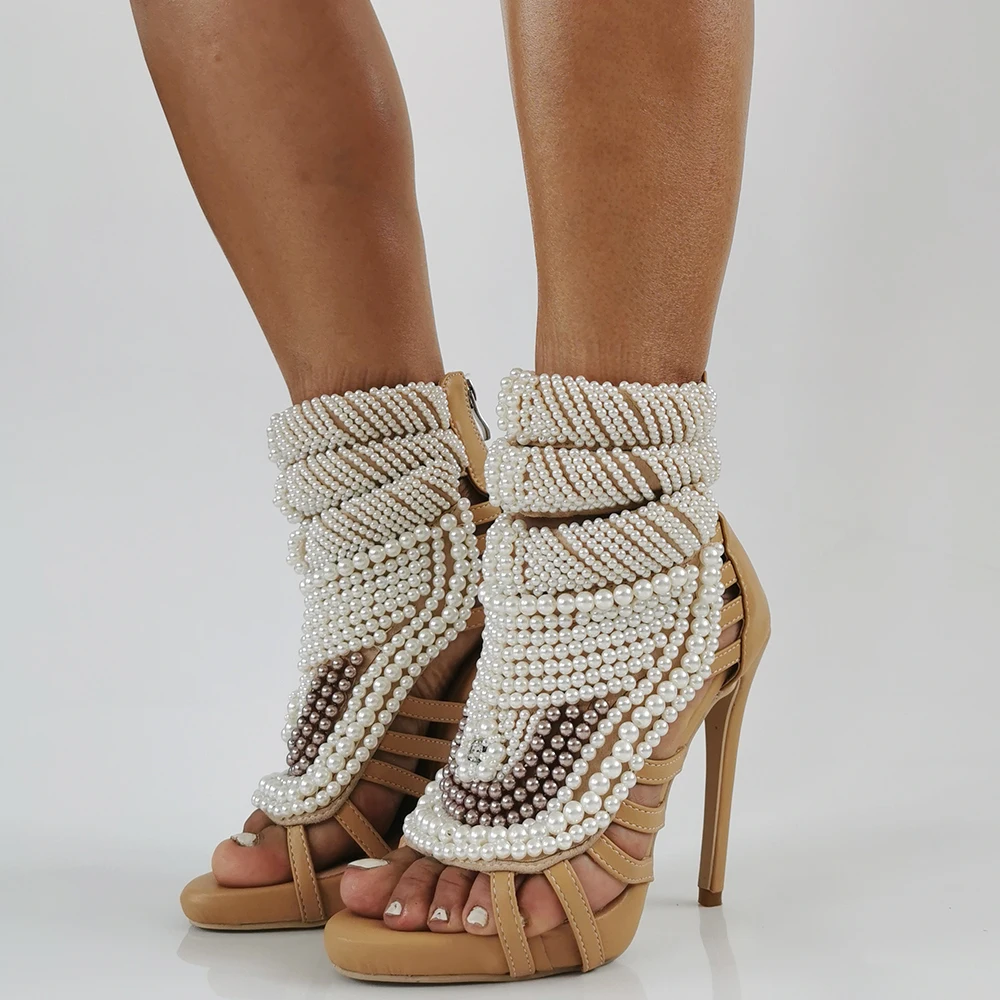 Luxury Design Diamonds Women High Heels Large Size 47 Stiletto Sandals Rhinestone Ladies Party Dress Mule Shoes