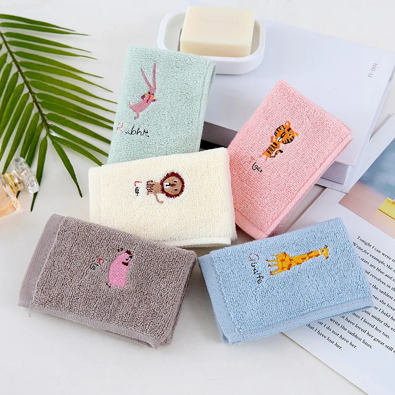 Cotton Small Square Towel 25*25 Cartoon Embroidered Plain Hook Children's Square Towel Kindergarten Baby 3Pcs/Set cotton towel,square towel