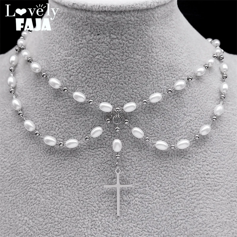 Choker Necklace Cross Pearls Y2k Cross Necklace Gothic Victorian Cross Necklace Necklace