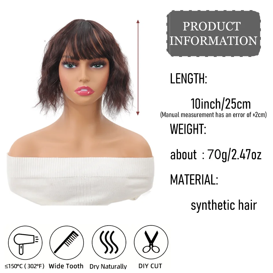 Synthetic wig Women's curly 10inch/14inch water wavy patch, black wig/Brown wig Wavy hair, everyday water wave