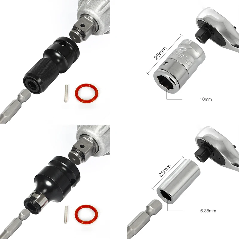 1/4 3/8 1/2 Ratchet Socket Adapter Square Drive Hex Bit Holder Electric Ratchet Wrench Adapter Impact Socket Converter Hand Tool 6