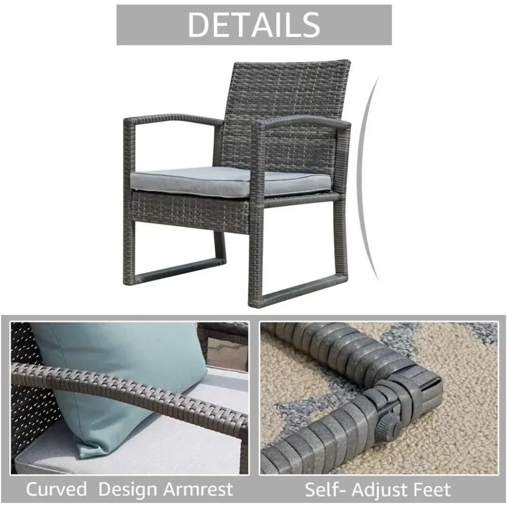 Outdoor Wicker Conversation Set, Patio Rattan Chair Set, Modern Bistro Set with Coffee Table, Garden Balcony Backyard