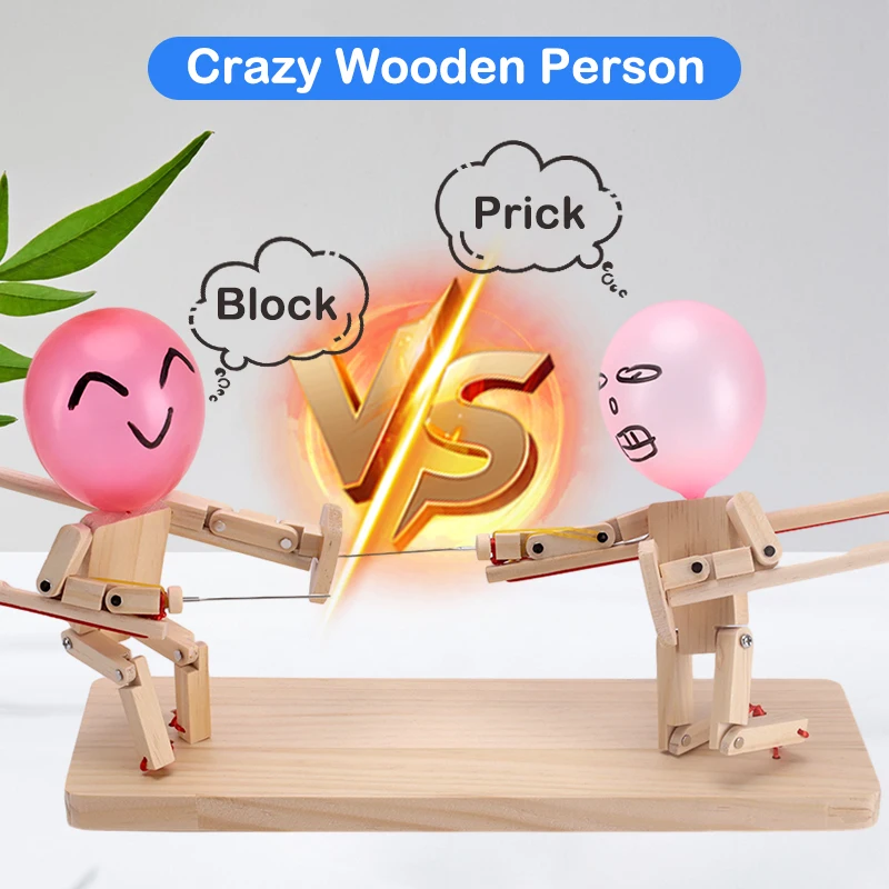 2024 Balloon Bamboo Man Battle Player Game Fast-Paced Balloon Fight With Handmade Wooden Fencing Puppet For Balloon Party Game