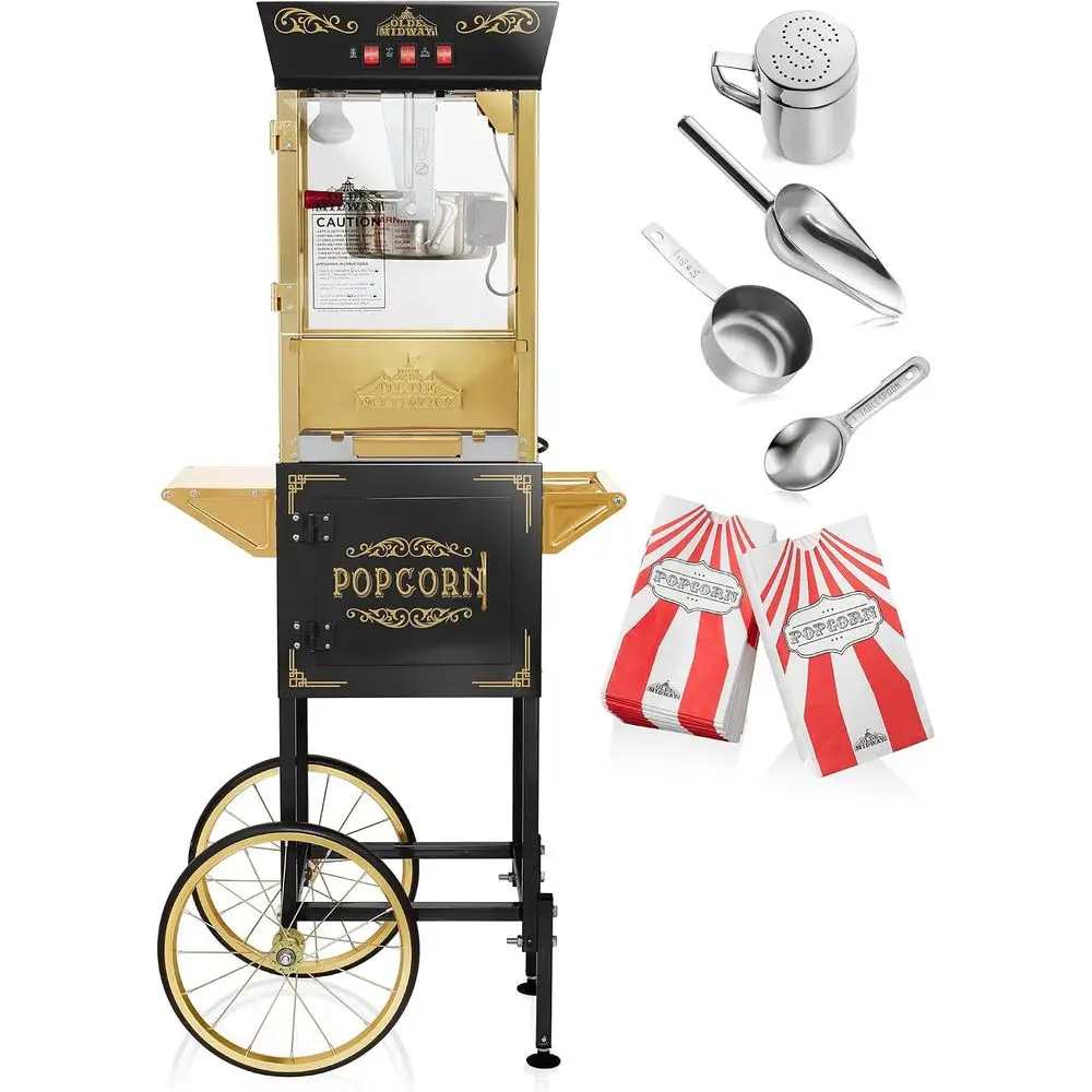 Movie Theater-Style corn hine Maker with Cart and 8-Ounce Kettle - Black, Vintage-Style per on Wheels image 4