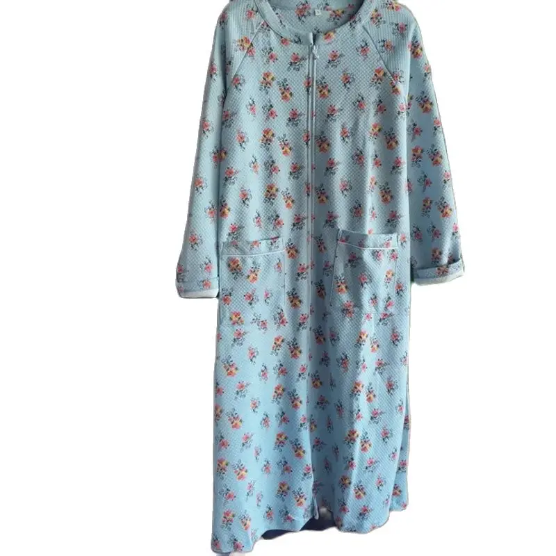 Ladies Nightdress Zippered Air Layer Pajamas Robe Autumn Winter Dresses Sleep Robes Female