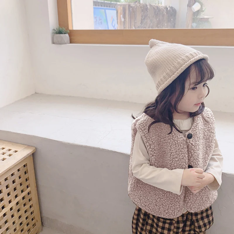 Children Vest Autumn Winter Girls Boys Plush Vest Baby Plus Velvet Waistcoat Single Breasted V Neck Child Warm Fashion Warm Teddy Hair Coat
