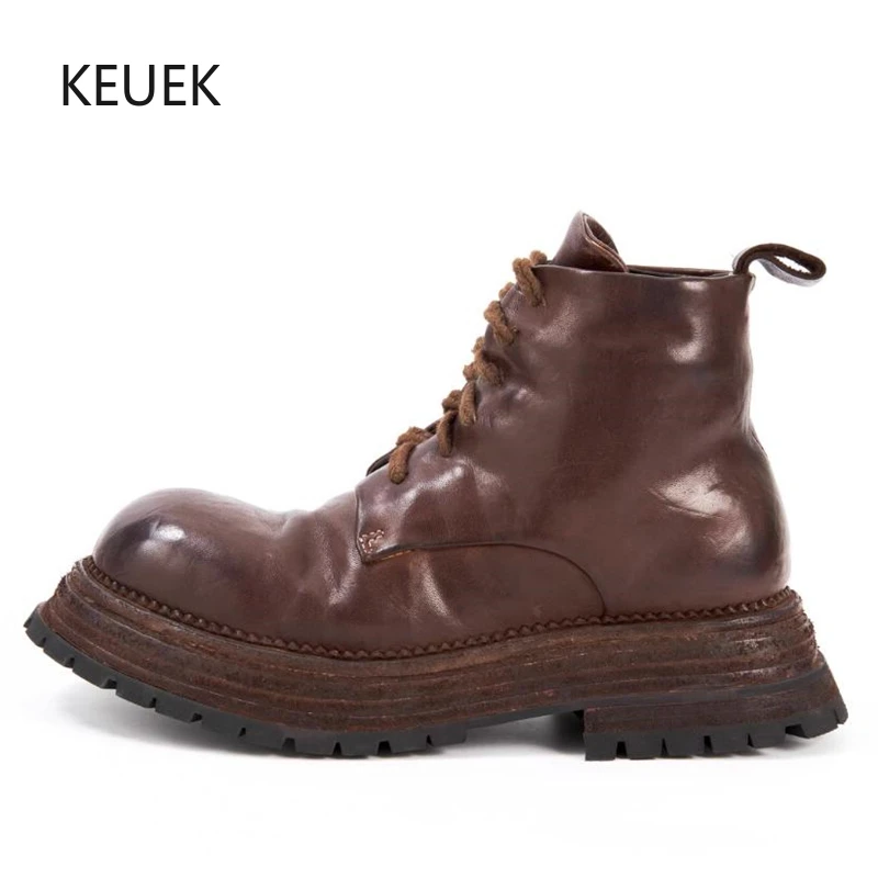 

New British Style Ankle Boots Men Thick Sole Shoes Genuine Leather Vintage Desert Work Chelsea Motorcycle Boots Male Design 5A