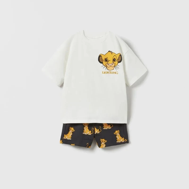 Children's Set Boy Cartoon Lion King Printed T-shirt Fashion T-shirt Shorts New Sports Set Children's Short Sleeved Top Shorts 3