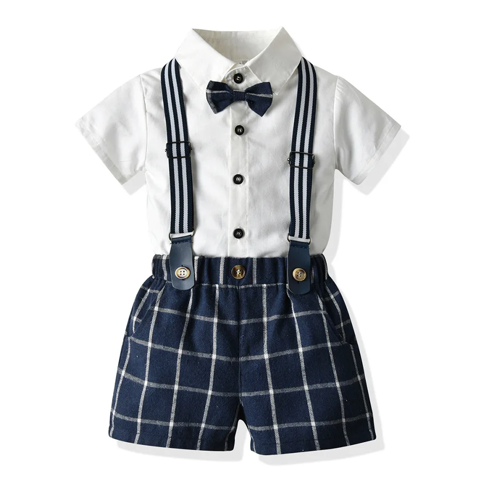 

Fashion Baby Boy Summer Clothes Outfits Infant Baby Boy Gentleman Suit Bow Tie Shirt Suspenders Shorts Pants Comfy Outfit Set