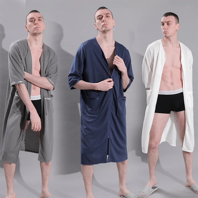 

Fashion Pajamas Men's Summer Modal Summer Men's Nightgown All-in-one Short-sleeved Nightdress Large Size Thin Bathrobe Mens Robe