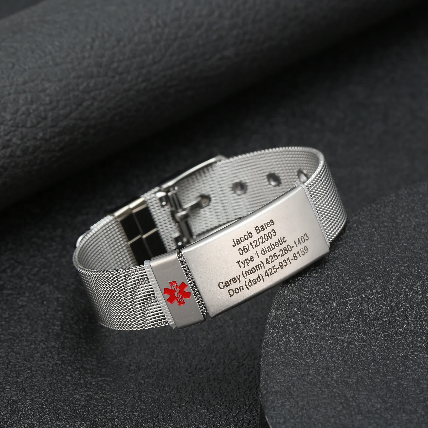 Custom Children 20cm LengthUnisex Medical ID Bracelet Watch Chain Stainless Steel Plate Sport Medical Alert ID His and Hers Gift