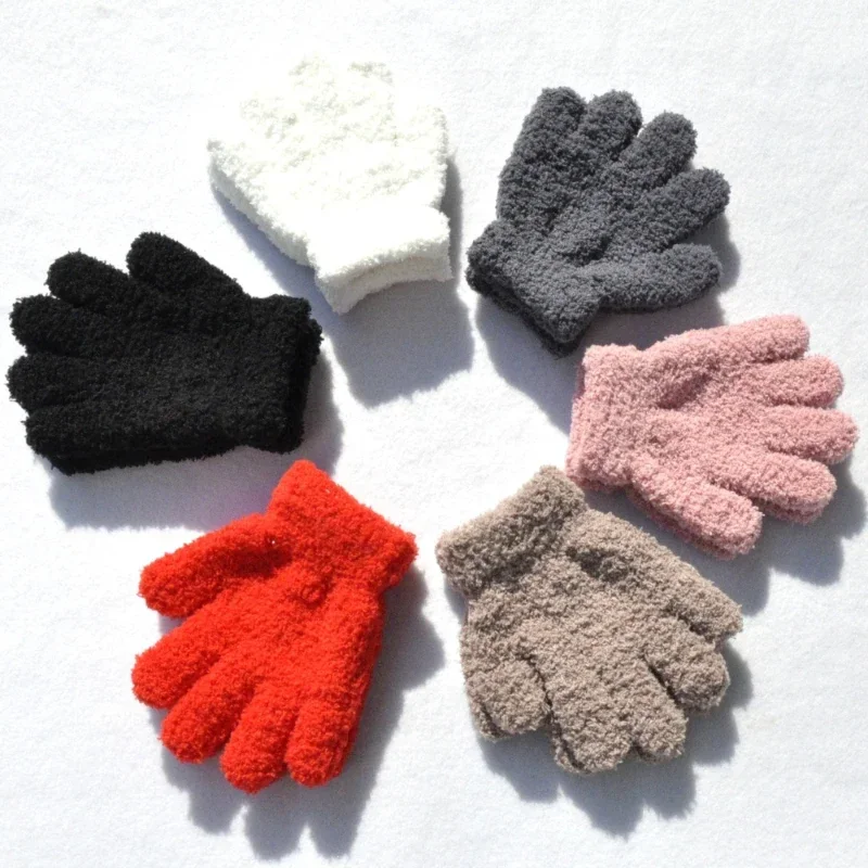 1-4Y Kids Gloves Winter Baby Plush Coral Gloves Toddler Full Fingers Cute Mittens Warm Windproof Glove For Boys Girls